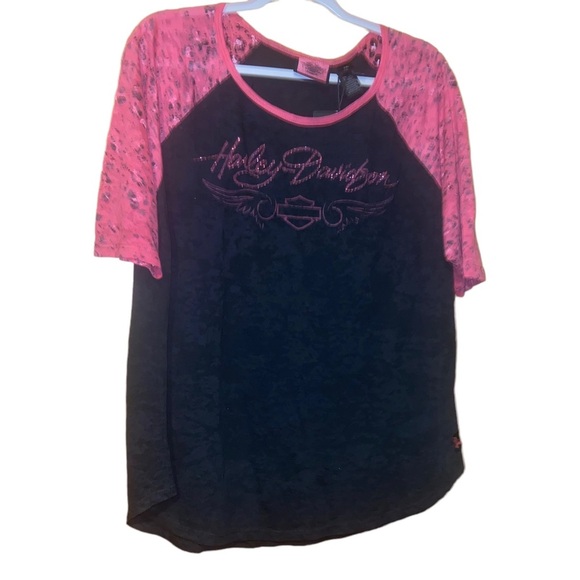 NWT Harley-Davidson Burnout Leopard Accent Tee plus size 2X breast cancer - Picture 3 of 9